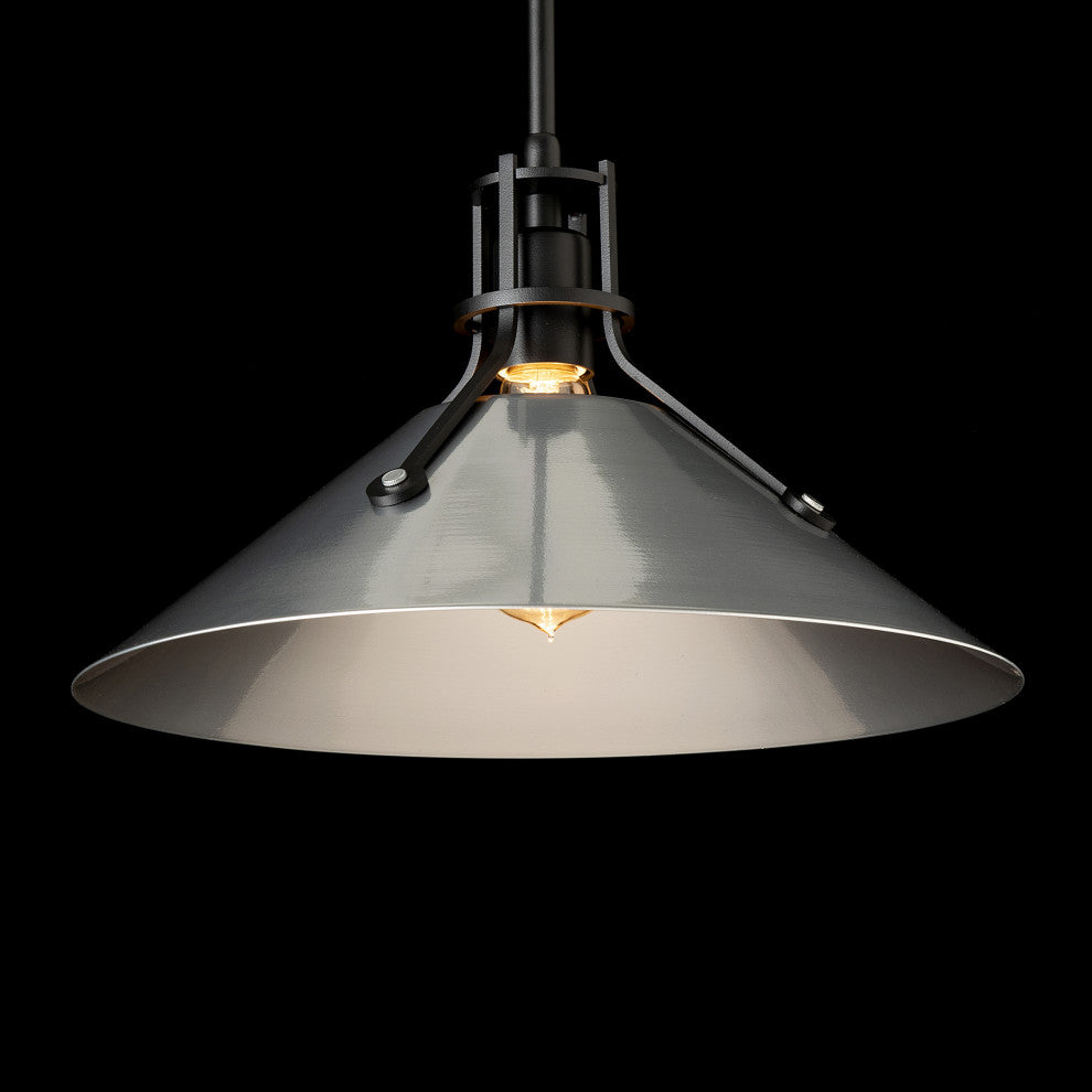 Henry Medium Steel Shade Pendant, Black Finish, Sterling Accents