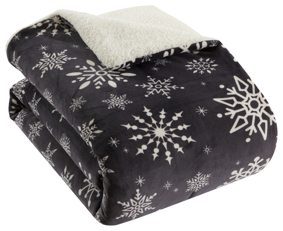 SnowFlakes 3 Piece Sherpa Comforter Set, Queen