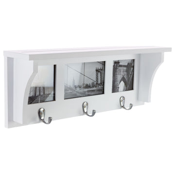 Kiera Grace Riley Wall Shelf and Picture Collage With 3 Hooks, White
