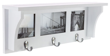 Kiera Grace Riley Wall Shelf and Picture Collage With 3 Hooks, White