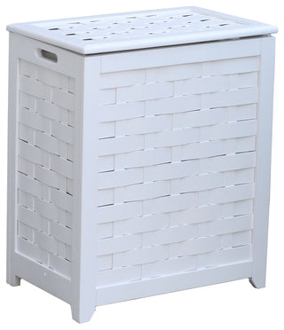 Oceanstar Rectangular Veneer Wood Laundry Hamper with Interior Bag, White