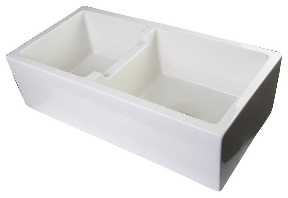 ALFI brand AB3618DB-B Biscuit Smooth Thick Wall Fireclay Two Bowl Farm Sink