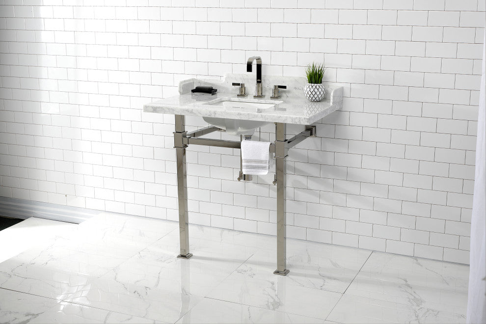Kingston Brass LMS36MSQ6 36" Carrara Marble Console Sink, Legs