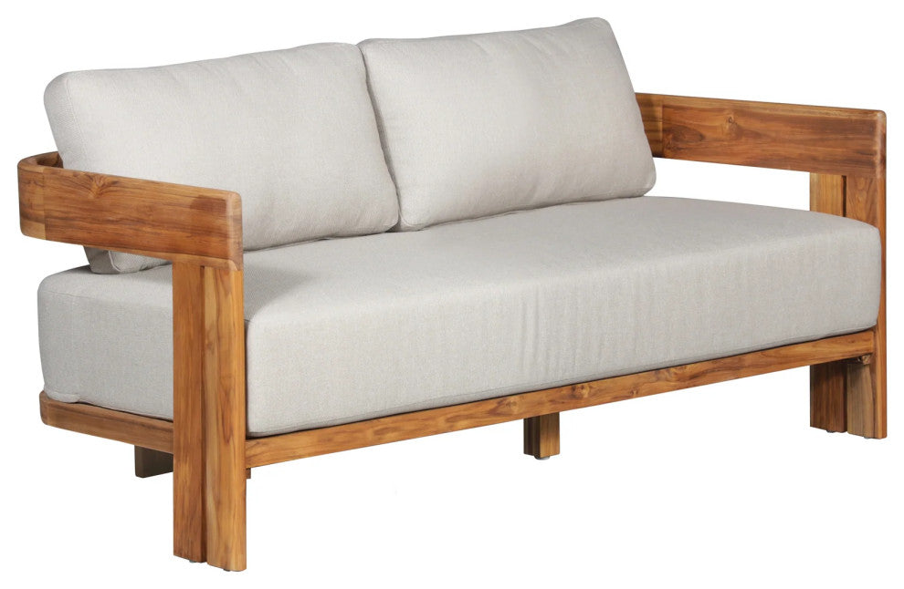 Paradiso Outdoor Solid Teak Wood Love seat - Gray Fabric