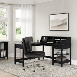 Broadview 60W L Shaped Computer Desk with Storage and Organizer in Classic Black