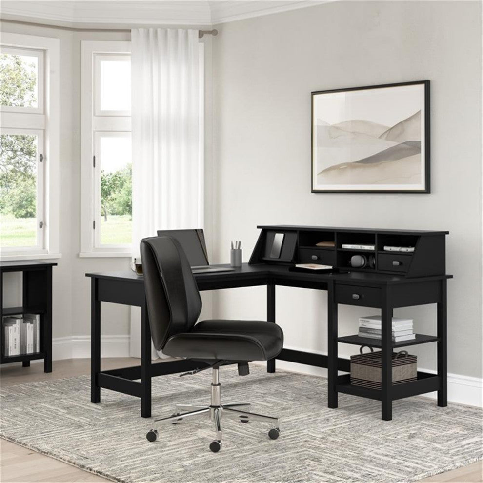 Broadview 60W L Shaped Computer Desk with Storage and Organizer in Classic Black