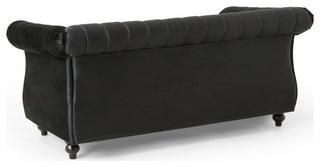 Bauman Modern Glam Channel Stitch Loveseat with Nailhead Trim, Black and Dark Brown, Velvet