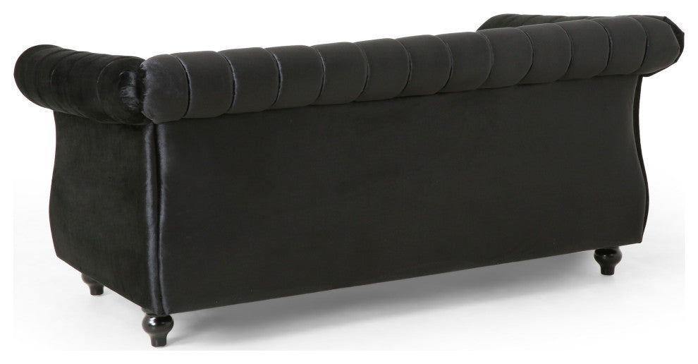 Bauman Modern Glam Channel Stitch Loveseat with Nailhead Trim, Black and Dark Brown, Velvet