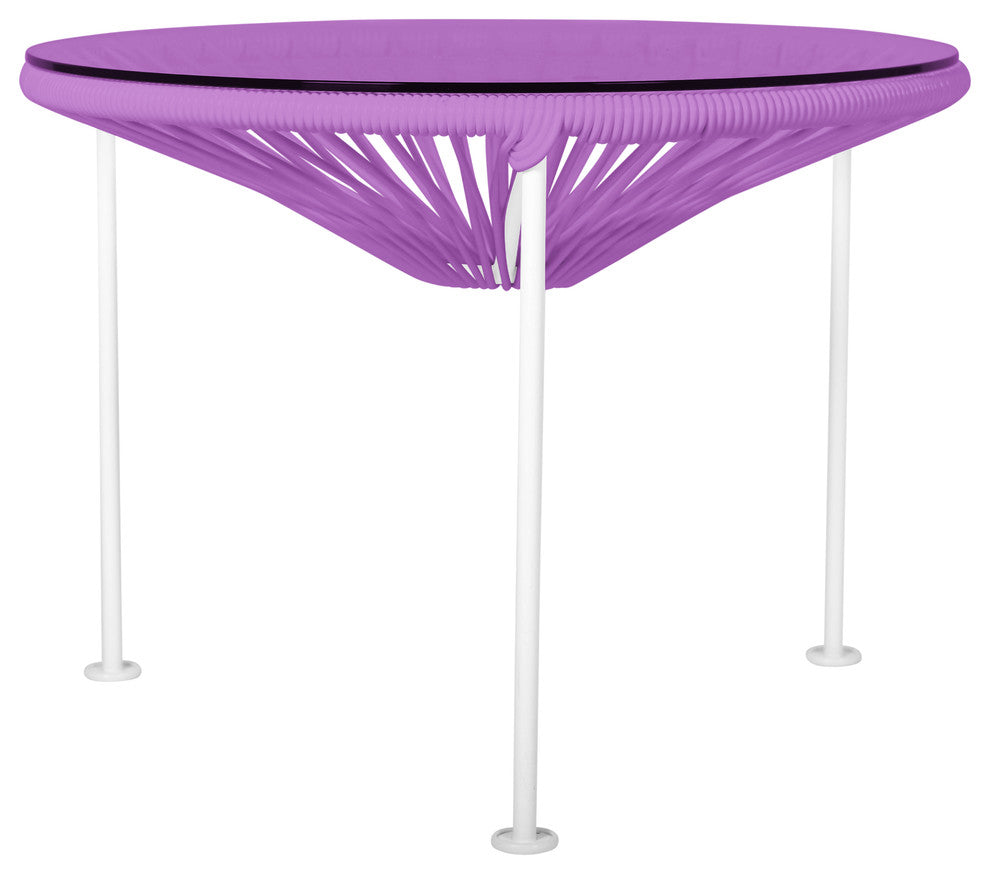 Zicatela Indoor/Outdoor Handmade Side Table, Orchid Weave, White Frame