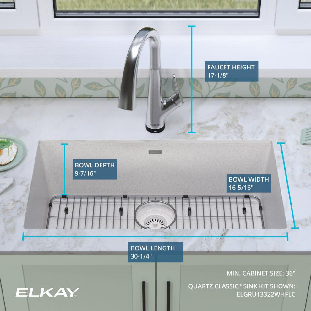 Quartz Classic 33" Single Bowl Undermount Sink Kit With Filtered Faucet, White
