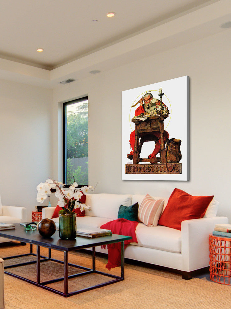 "Santa at His Desk" Painting Print on Canvas by Norman Rockwell