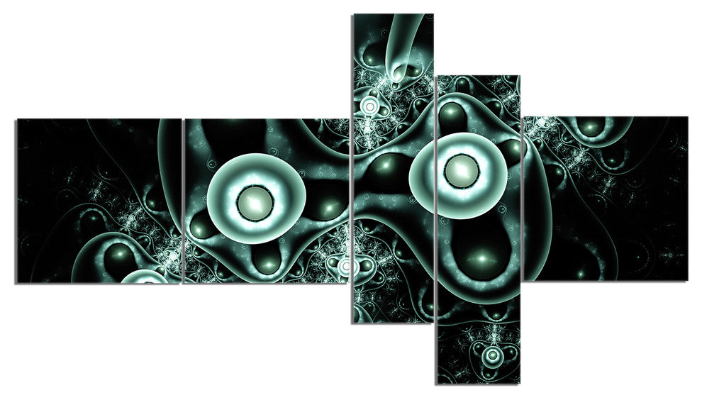 Blue on Black 3D Surreal Design, Abstract Canvas Art Print, 60"x32", 5 panels