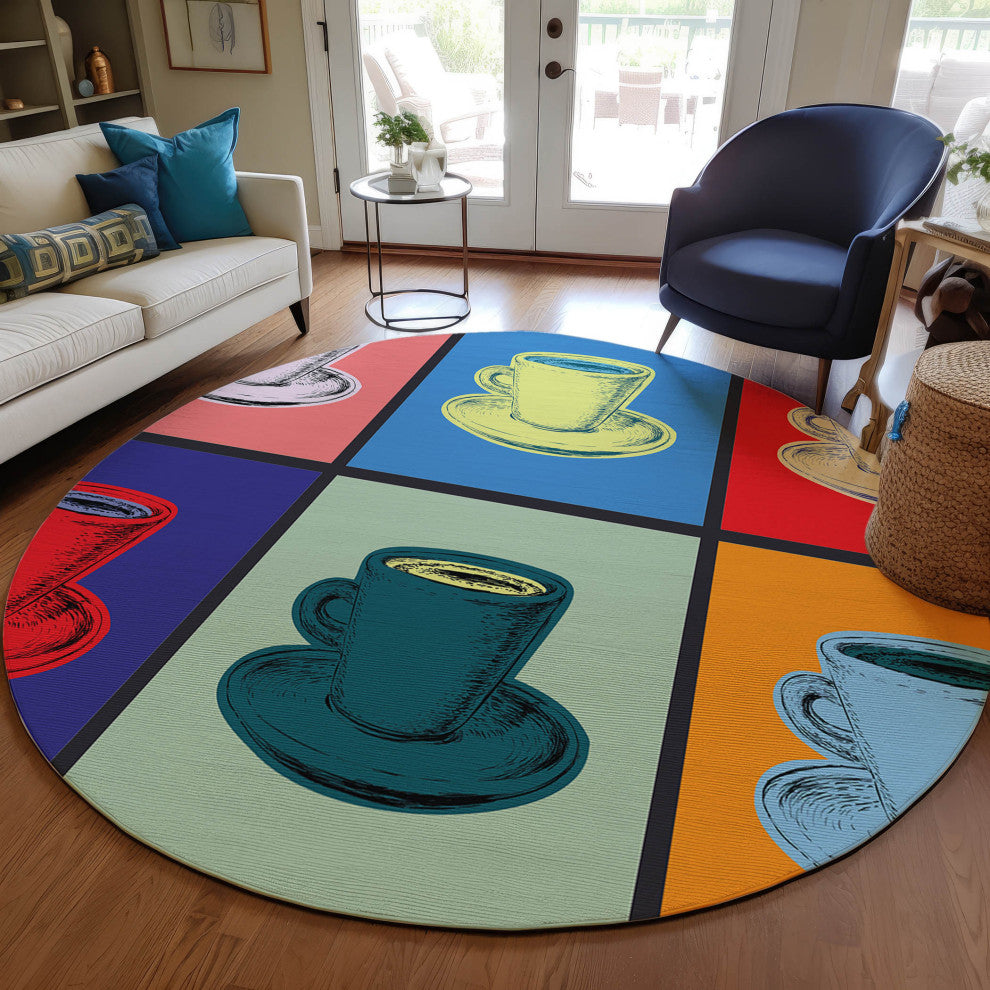 Indoor/Outdoor Kendall KE10 Multi Machine Washable 8' x 8' Round Rug