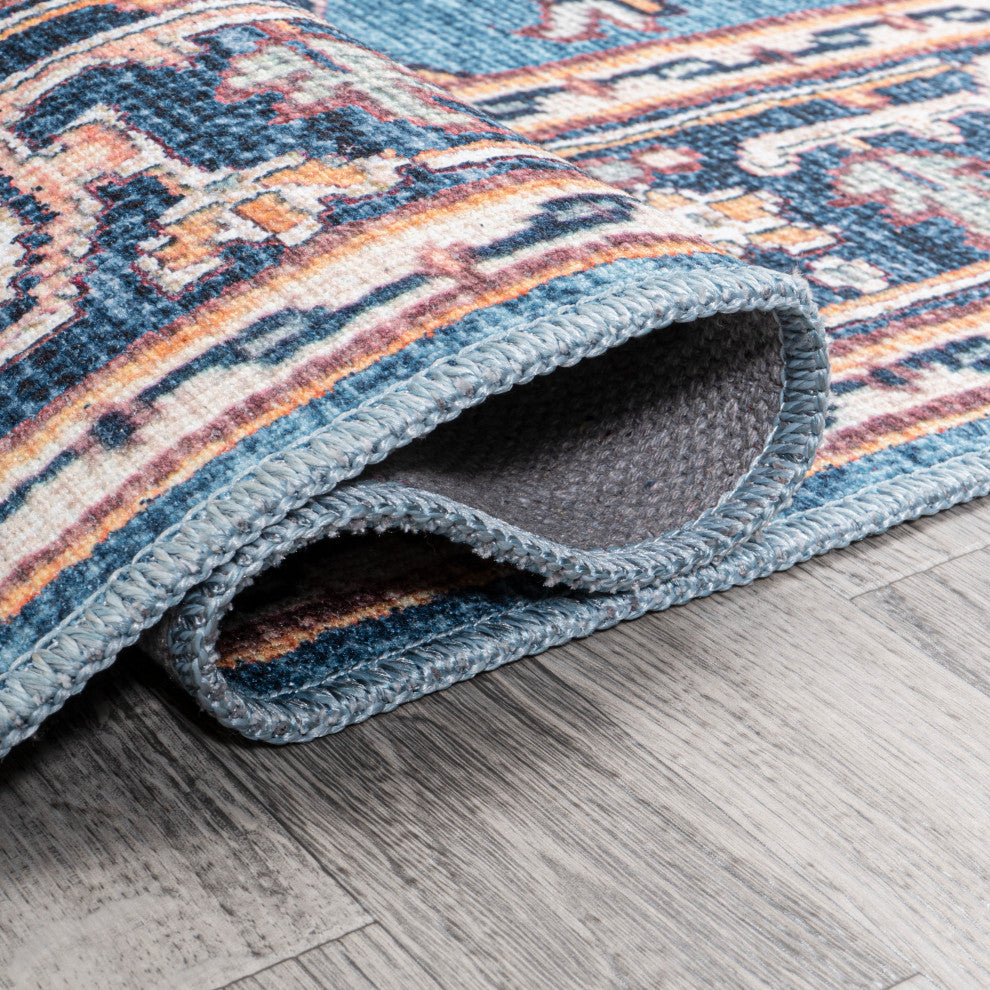 Cirali Ornate Large Medallion Machine Washable Indoor Area Rug, Blue/Beige, 3 X