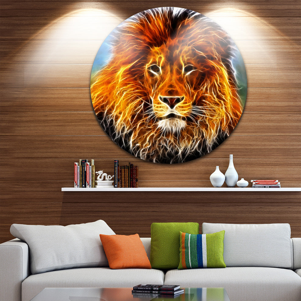 Drawing Of The King Of Jungle, Animal Art Disc Metal Wall Art, 11"