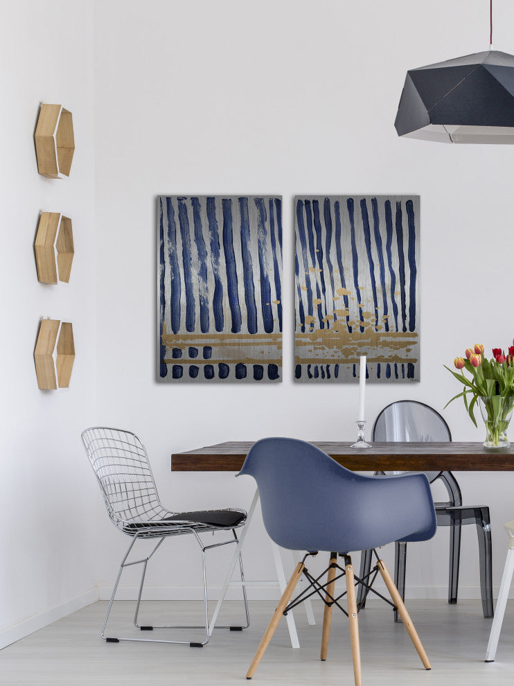 Blue Verticals Diptych, 32"x24"