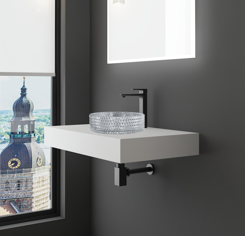 Solid Surface White Bath Countertop For Sinks, White, 30"