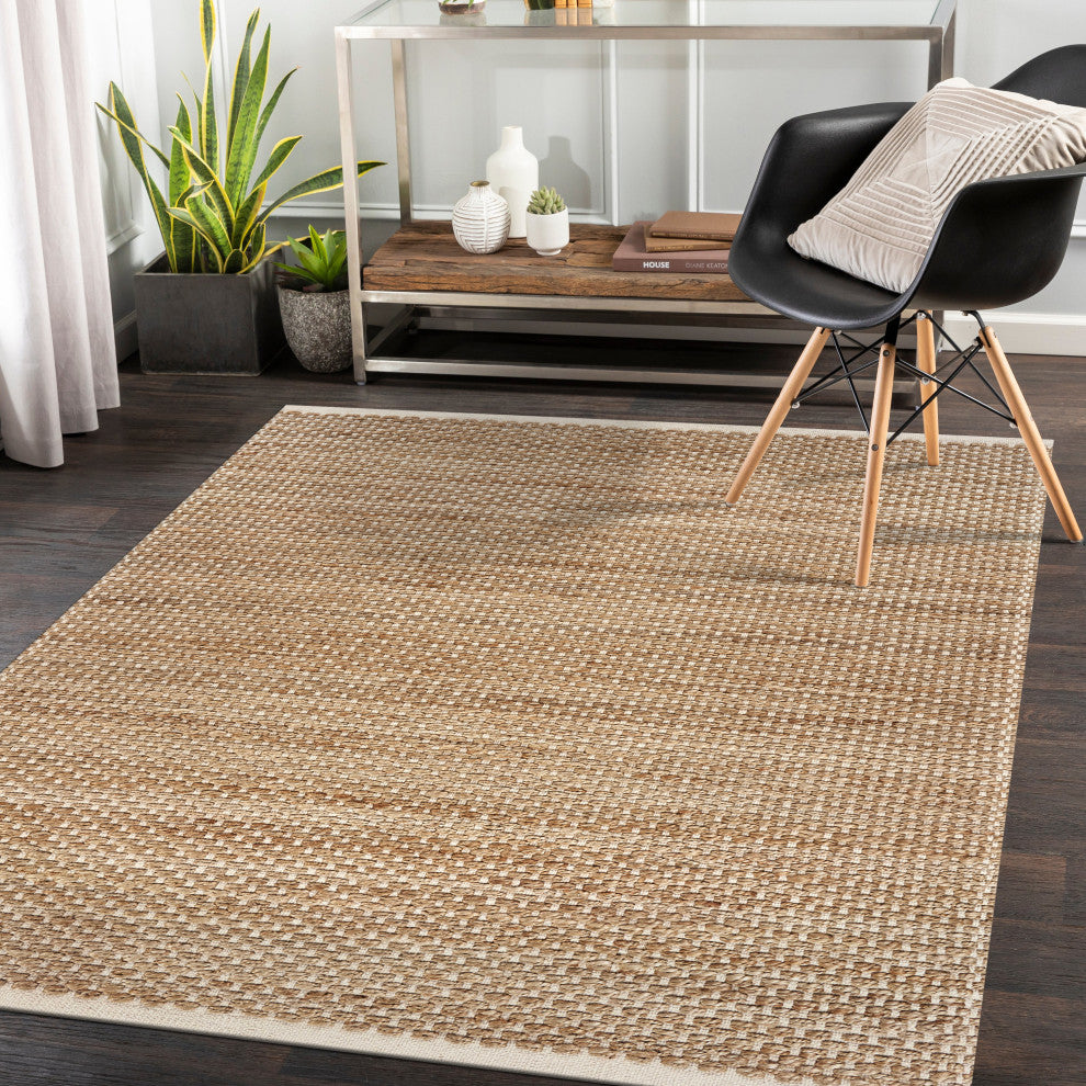 Organic Jute Rug With Off-White Bordering, 7'9"x9'9"