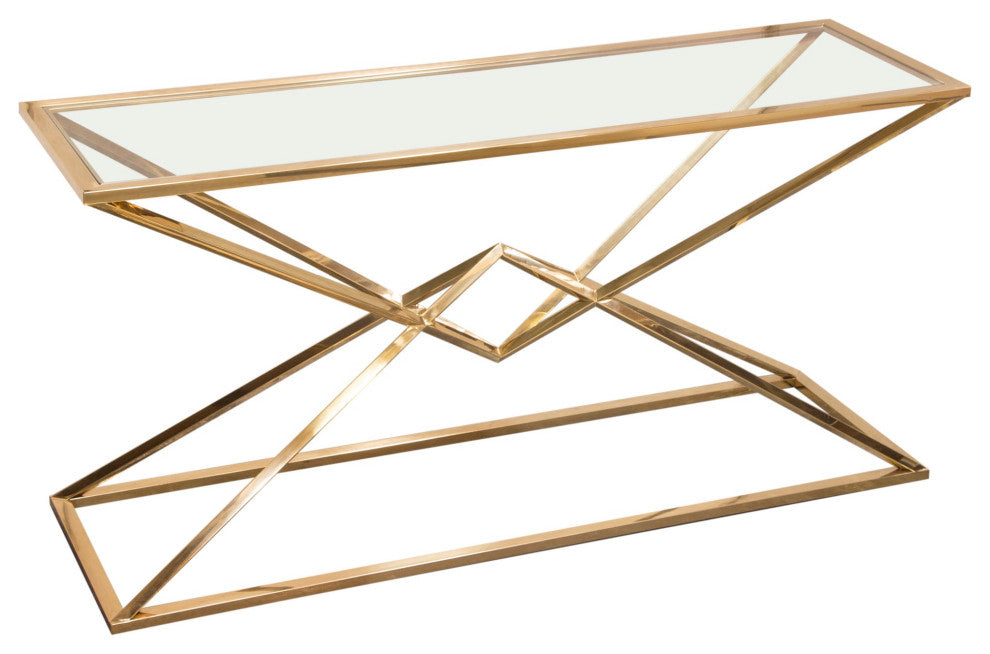 Aria Square Console Table With Metal Base, Gold