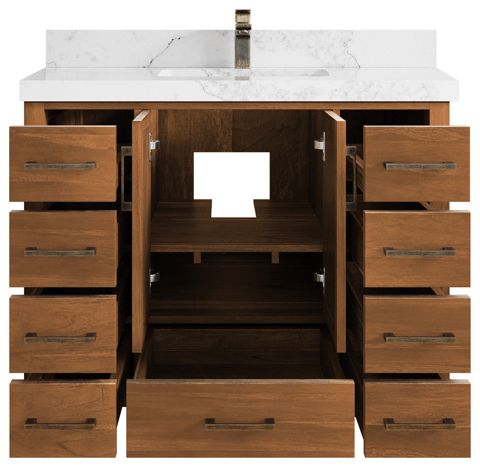 Malibu Teak 42 Single Sink Bath Vanity in Golden Teak 2" Calacatta Nuvo