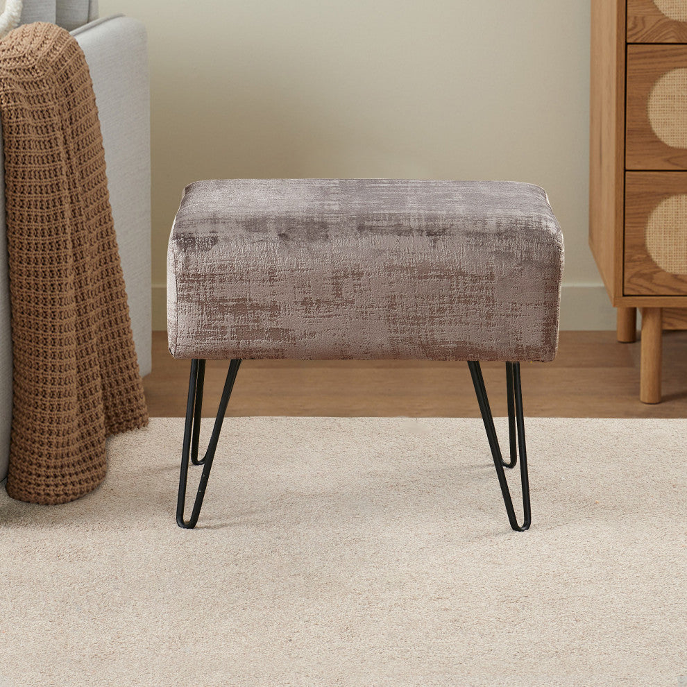 Textured Velvet Ottoman, Simply Taupe