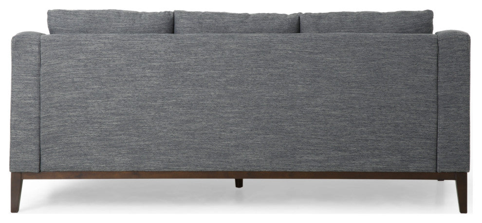 Noxon Fabric 3 Seater Sofa with Accent Pillows, Charcoal + Dark Walnut