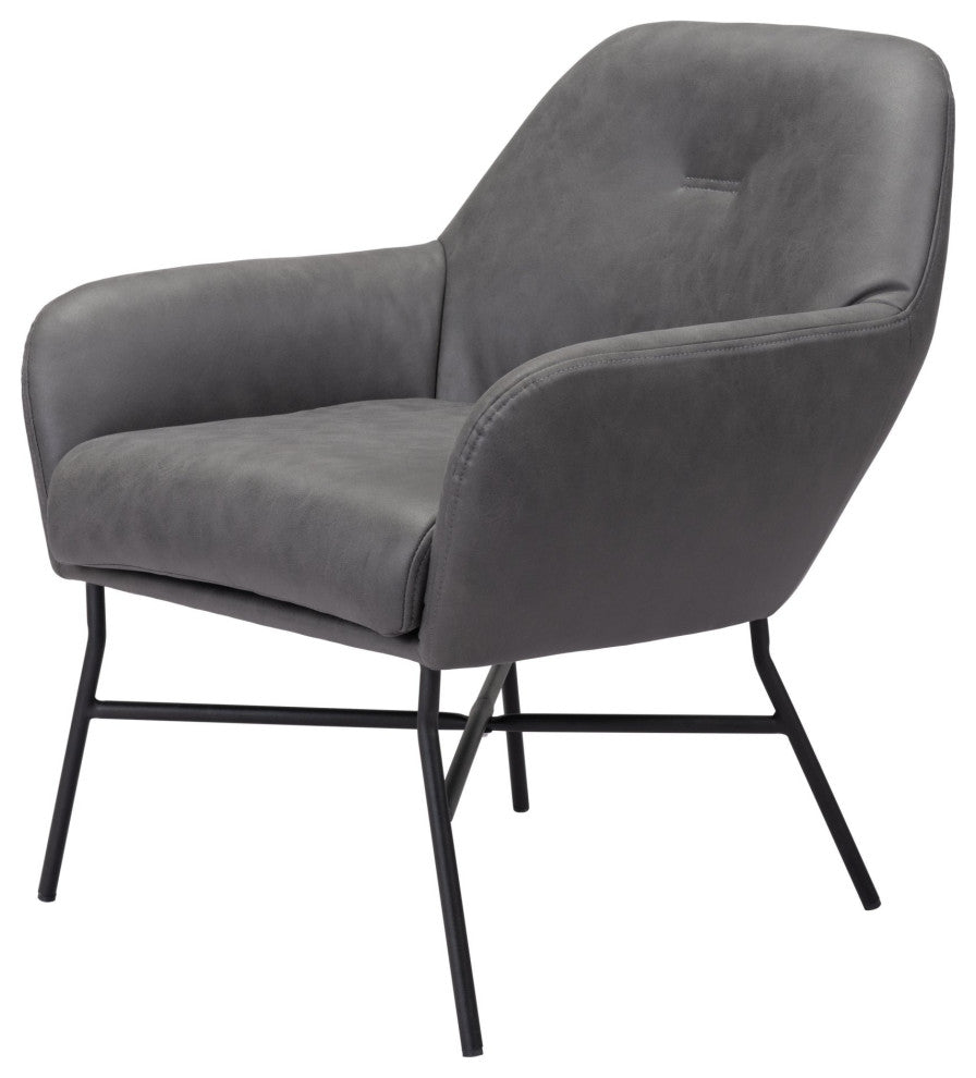 Accent Chair, Steel Metal, Fabric, Vintage Gray, Black, Lounge Hospitality