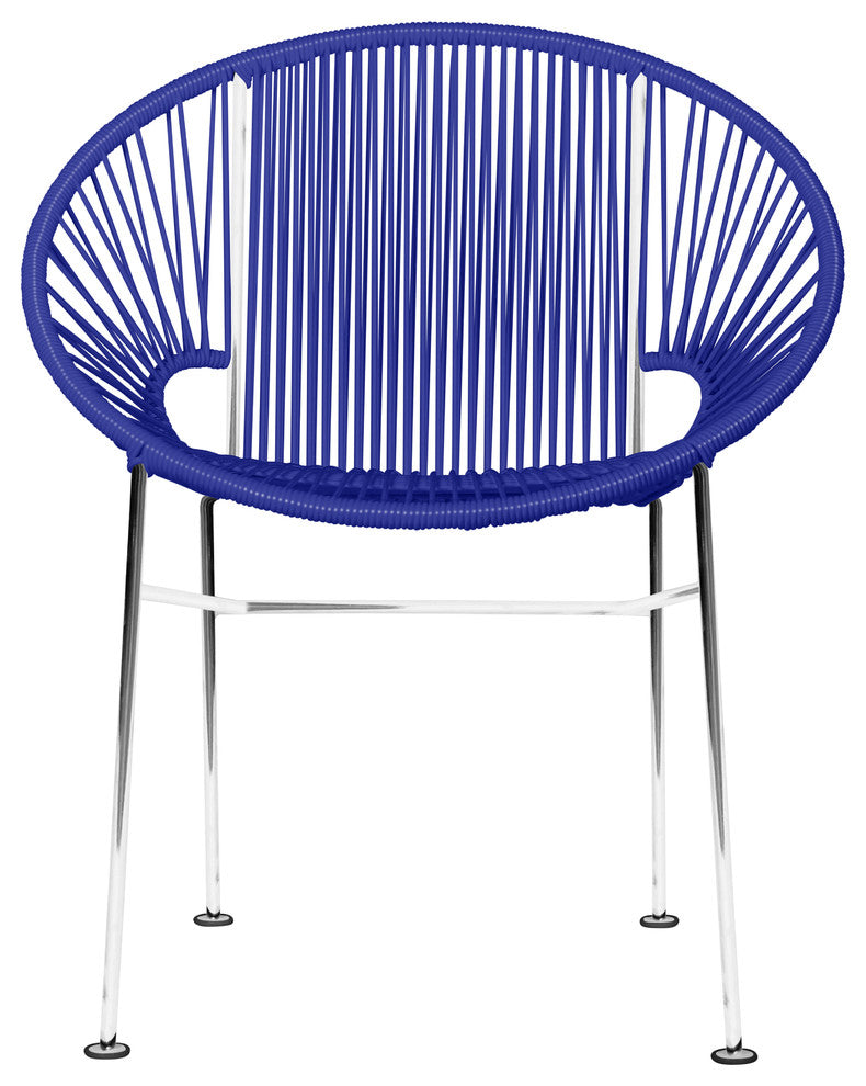 Concha Indoor/Outdoor Handmade Dining Chair, Deep Blue Weave, Chrome Frame