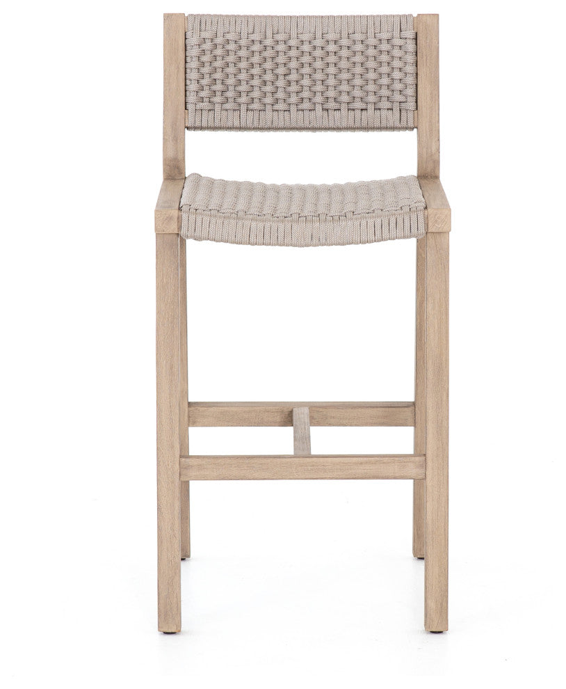 Delano Outdoor Stool Washed Brown, Fsc, Thick Grey Rope, Counter