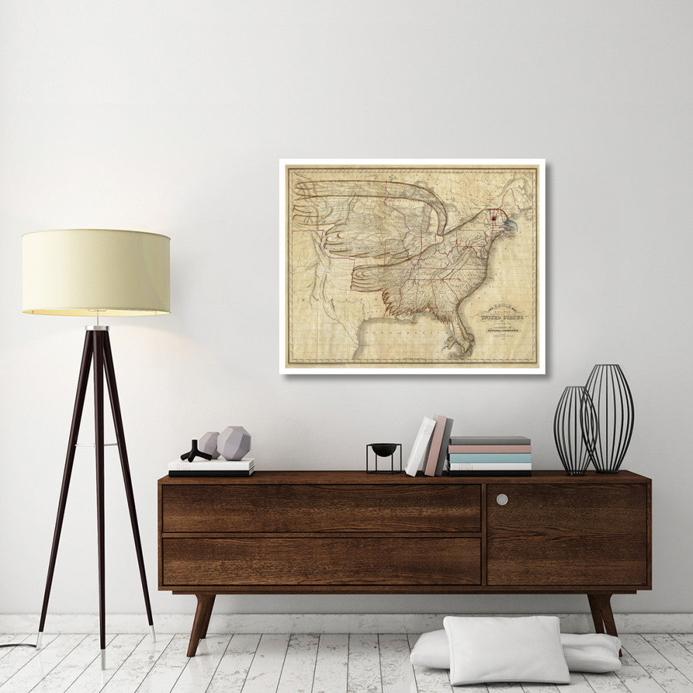 "Eagle Map of the United States, 1833" Paper Art, 46"x37"