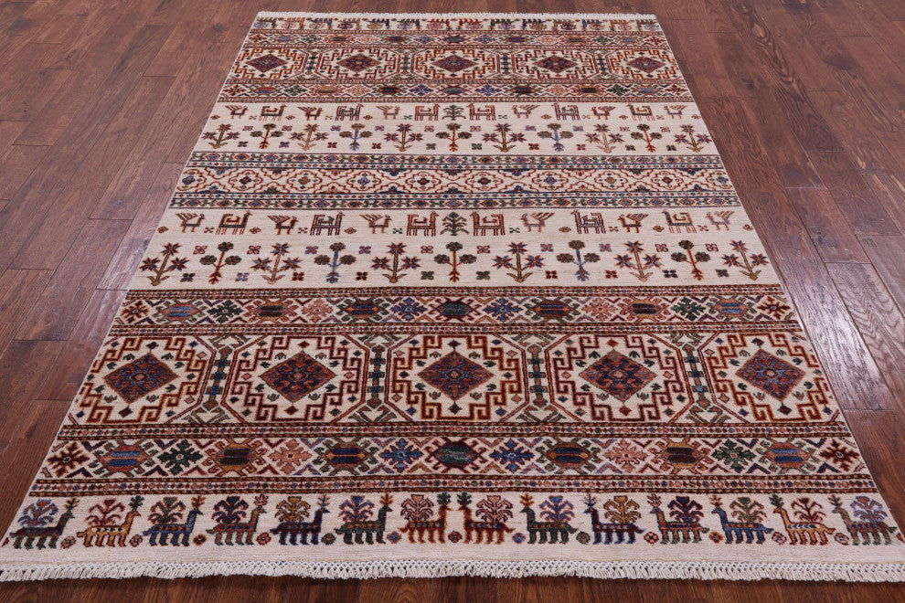 5' 6" X 7' 9" Persian Gabbeh Tribal Handmade Wool Rug Q11213