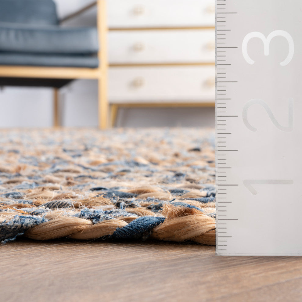 Nuloom Hand Braided Twined Jute and Denim Area Rug, Blue 2'6"x8'Runner