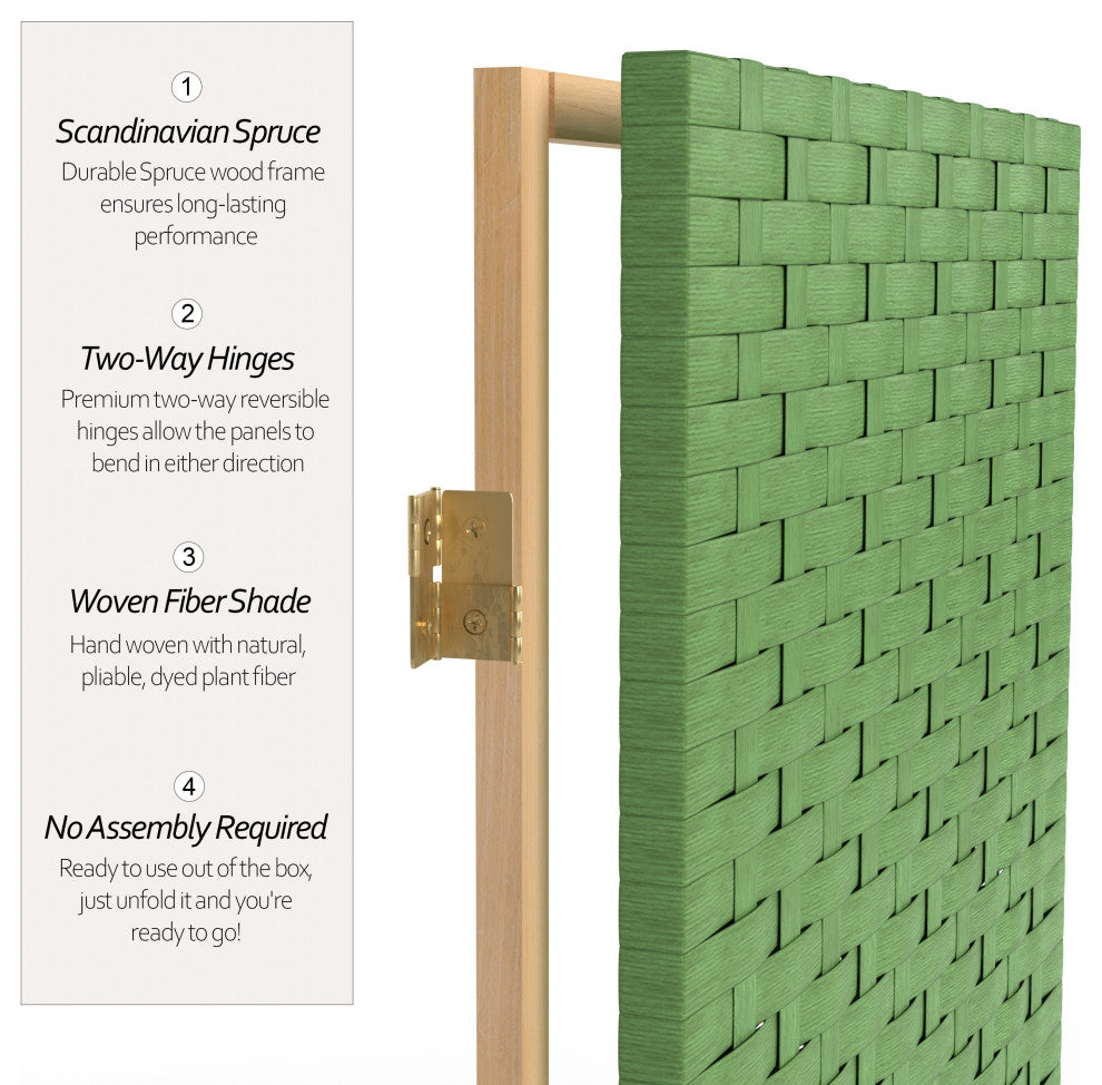 4'' Tall Woven Fiber Room Divider, Light Green, 3 Panel