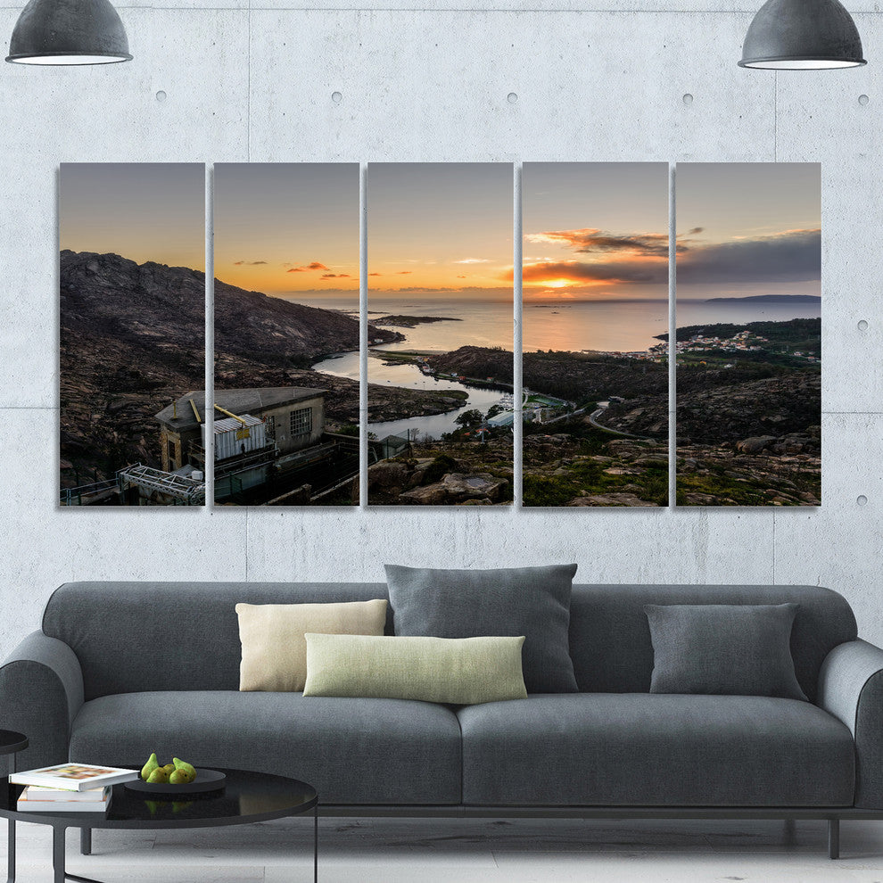 Ezaro Panorama Galicia Spain, Landscape Canvas Art Print, 60"x28", 5 Panels
