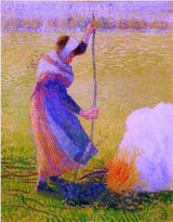 Camille Pissarro Woman Burning Wood, 21"x28" Wall Decal Print