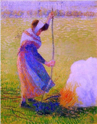 Camille Pissarro Woman Burning Wood, 21"x28" Wall Decal Print