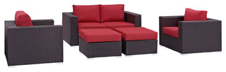 Convene 5-Piece Outdoor Wicker Rattan Sofa Set, Espresso Red