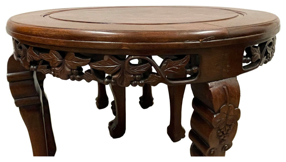 Consigned Antique Chinese Rosewood, Burl Wood Top Coffee Table w/4 Nesting stool