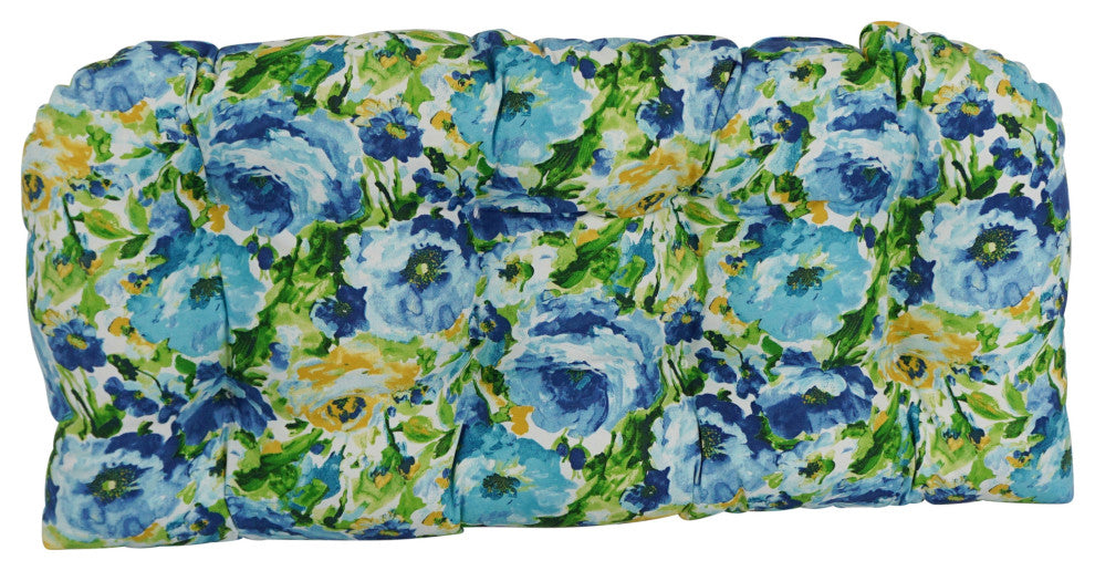 42"X19" U-Shaped Patterned Tufted Settee/Bench Cushion, Lesandra Sunblue