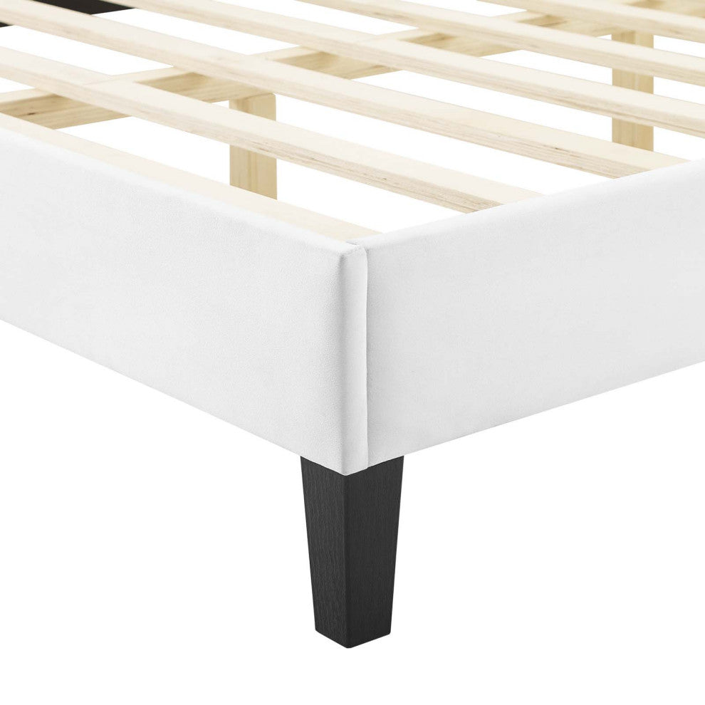 Platform Bed Frame, King Size, White, Velvet, Modern, Bedroom Guest Suite