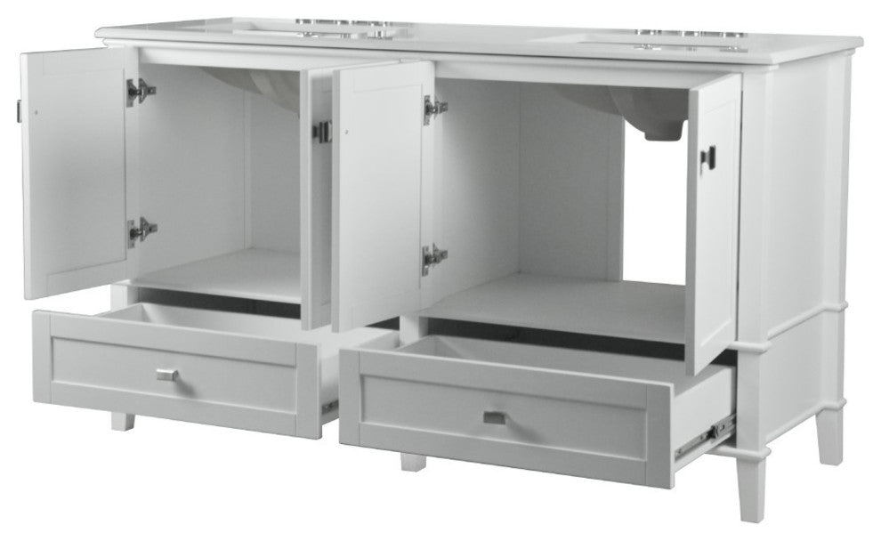 61" Double Vanity, White With Engineered Stone Top