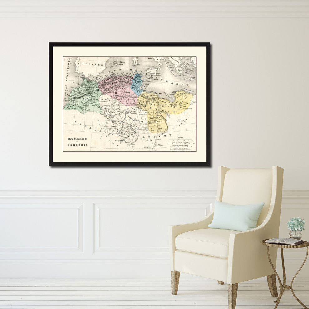 Barbary Coast Of North Africa Map Print On Canvas With Black Frame, 16" X 21"