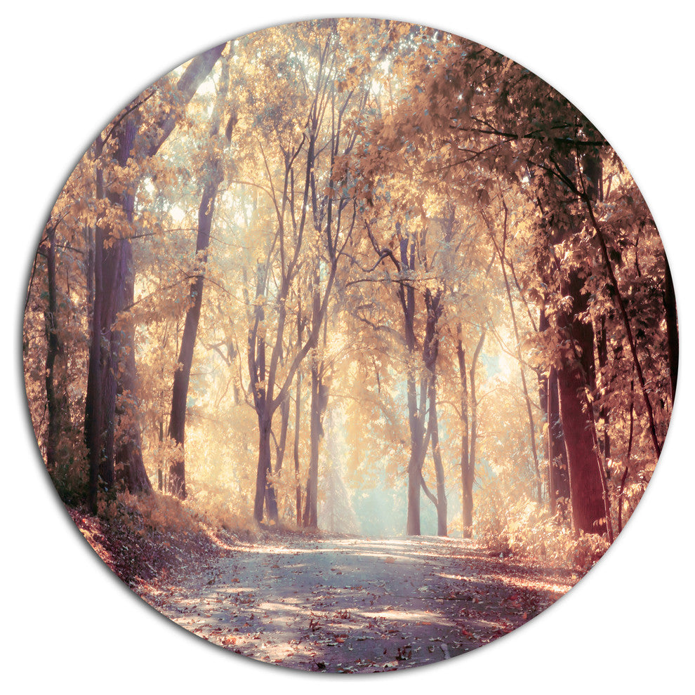Golden Autumn Beautiful Forest, Landscape Disc Metal Artwork, 23"