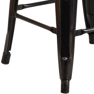30" High Backless Black-Antique Gold Metal Barstool with Square Wood Seat