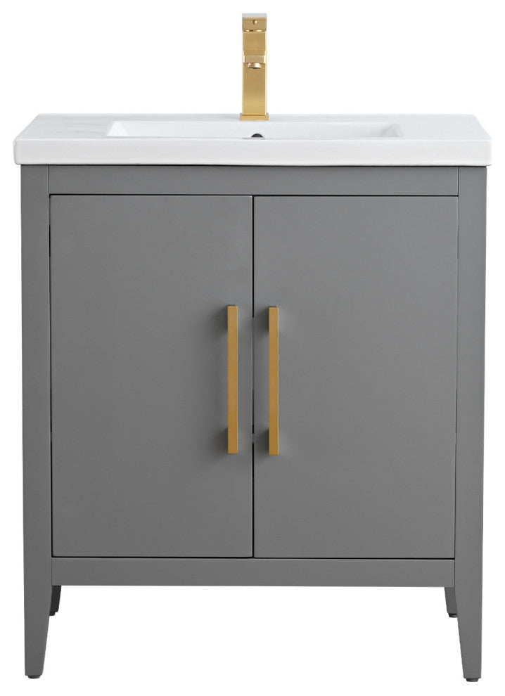 Vanity Art Bathroom Vanity With Sink, Cashmere Gray, 30", Single Sink, Golden Brushed