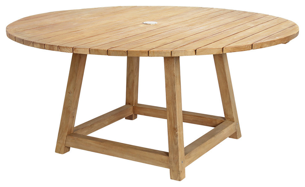 George Outdoor Teak Dining Table, 63" Dia., Natural