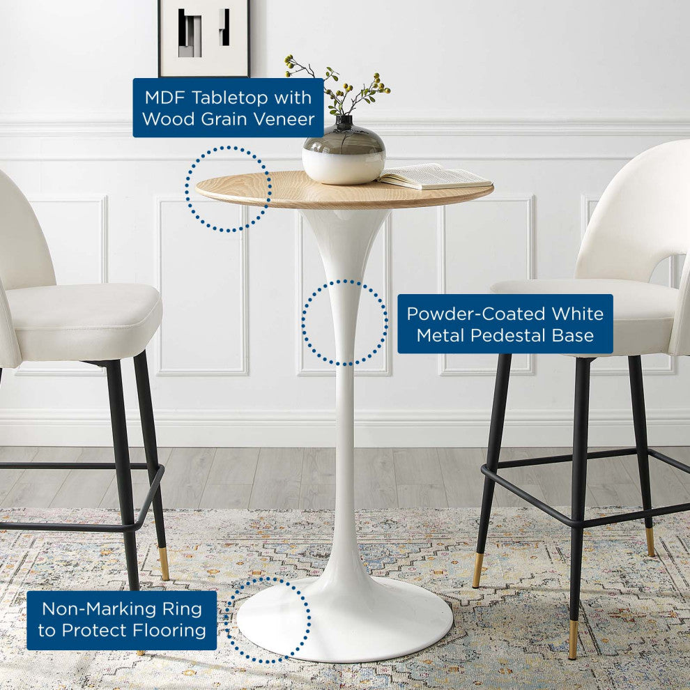28" Bar Table, Natural Brown White, Metal, Modern, Bistro Hospitality