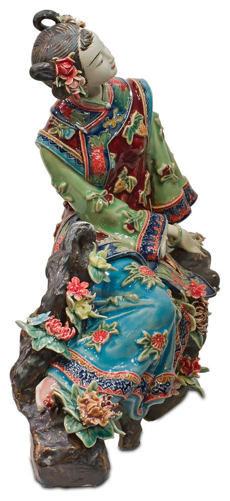 Chinese Porcelain Figurine, Shi Wan Lady with Cherry Blossoms