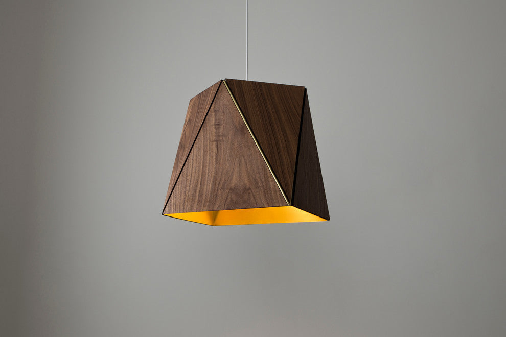 Calx 19 LED Pendant, Brushed Aluminum, Dark Stained Walnut