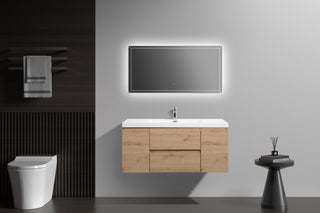 Aurora Wall Mount Vanity, White Acrylic Top, Sonoma Oak, 48"